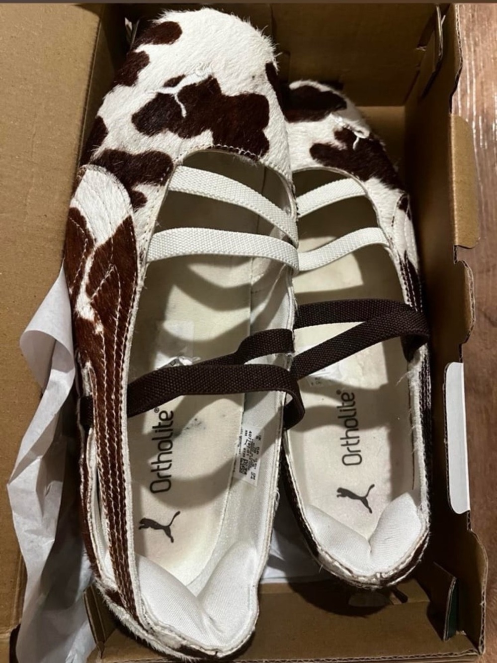 Puma Ortholite Cowprint Ballet Flats in Brown & White